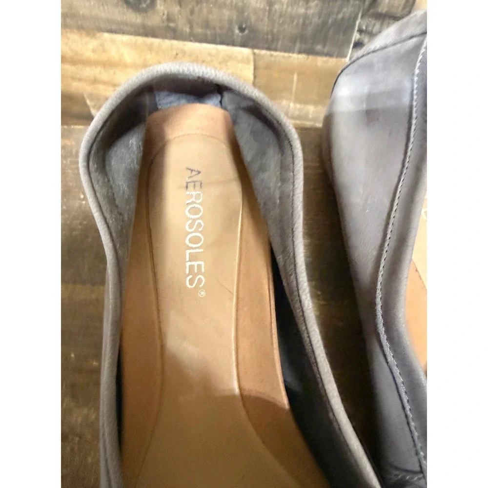 Aerosoles Map Out Grey Nubuck Leather Penny‎ Loafers Flats Womens 8.5 M